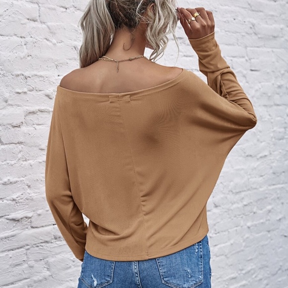 Pink off shoulder solid dolman sleeve top classic - Picture 15 of 15